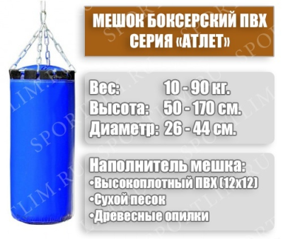 Мешок Боксерский Атлет 55кг (Синий)